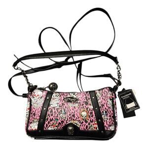Ed Hardy pink Crossbody Bag NWT Rhinestones Skulls